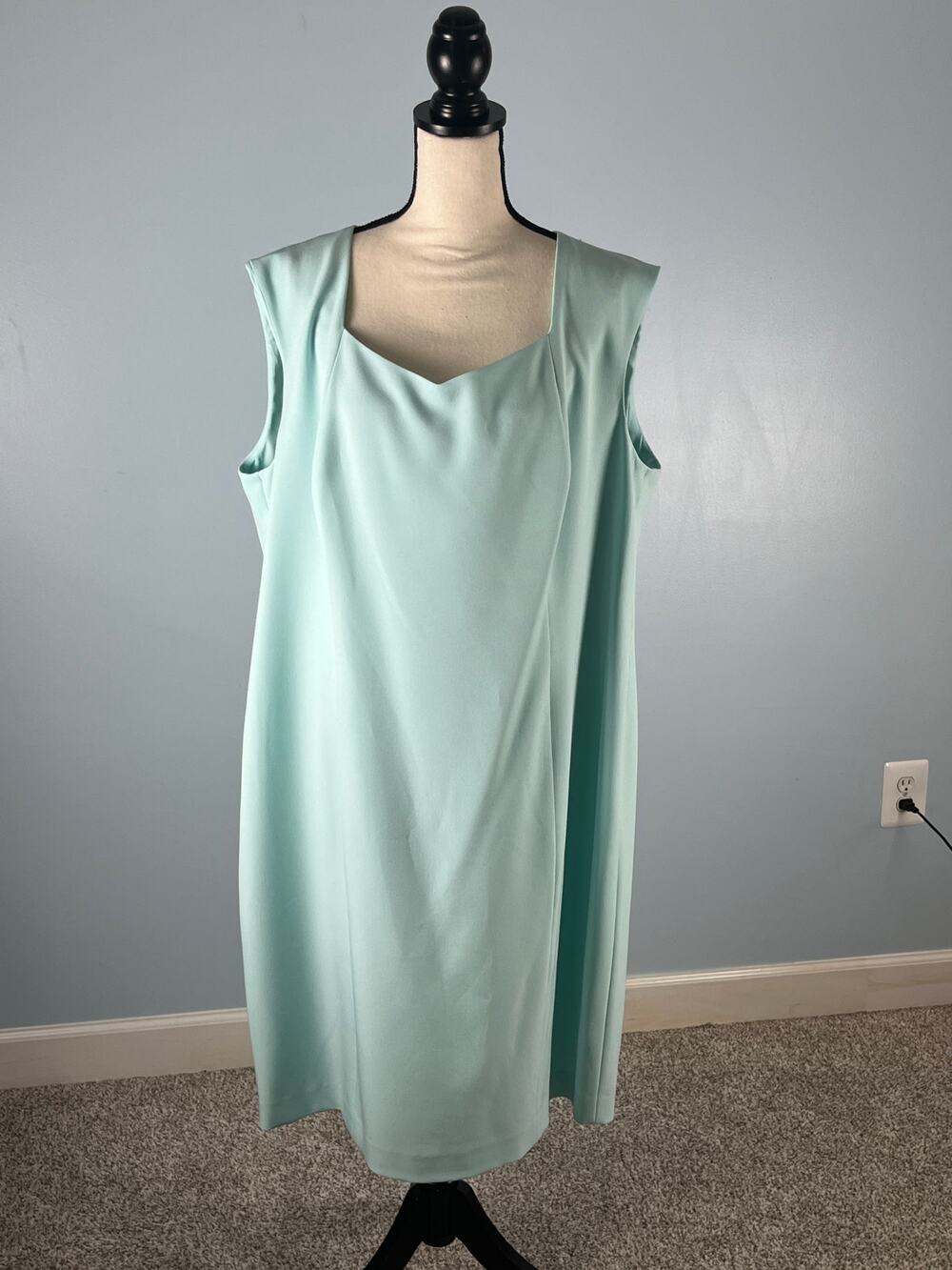 Kasper Plus Size 20W Aqua lt blue Sheath Dress Sleeveless Career Church Occasion